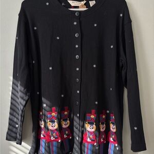 Vintage Grannycore Black Embroidered Christmas Cardigan Teacher Nutcraker Sweate